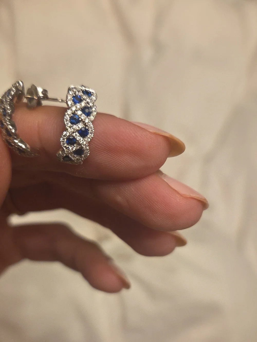 Solid 14k White Gold With Genuine Natural Diamonds And Natural Sapphire Earrings